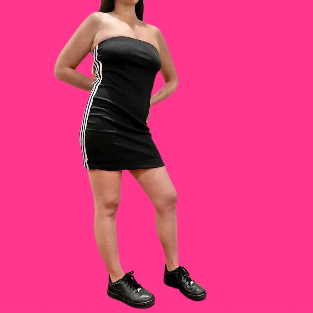 Vintage black tube dress with stripes